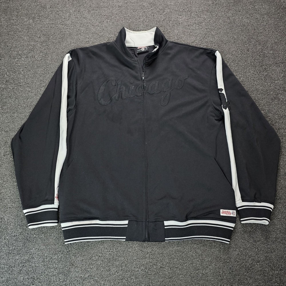 Stitches Chicago White Sox Track Jacket Mens XL Full Zip Embroidered Black White